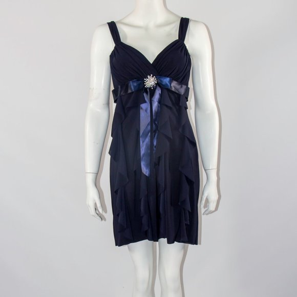 Betsey Adam Ruffle Blue Jersey Dress Coctail Party Sz 12 Medium. - Picture 1 of 10